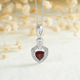 Red Garnet Pendant Necklace Women Sterling Silver Zircon Clavicle Chain