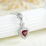 Red Garnet Pendant Necklace Women Sterling Silver Zircon Clavicle Chain