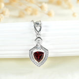 Red Garnet Pendant Necklace Women Sterling Silver Zircon Clavicle Chain