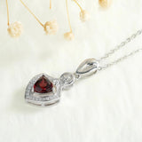 Red Garnet Pendant Necklace Women Sterling Silver Zircon Clavicle Chain
