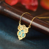 ZFSILVER S925 Sterling Silver Turquoise Owl Necklace