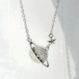 S925 Sterling Silver Planet Necklace with Star Clavicle Chain