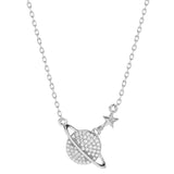 S925 Sterling Silver Planet Necklace with Star Clavicle Chain