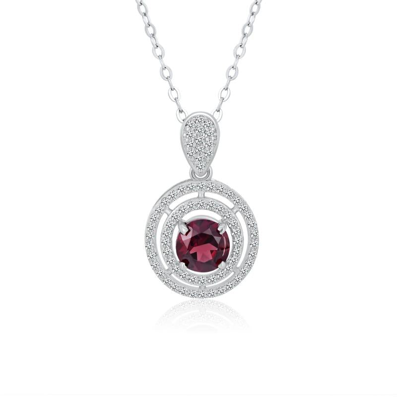 Natural Red Garnet Pendant Necklace Sterling Silver 925 Women Birthday Gift