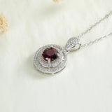 Natural Red Garnet Pendant Necklace Sterling Silver 925 Women Birthday Gift