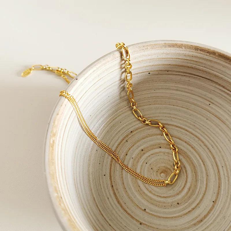 925 Silver Retro Stitching Chain Necklace Female Jewelry