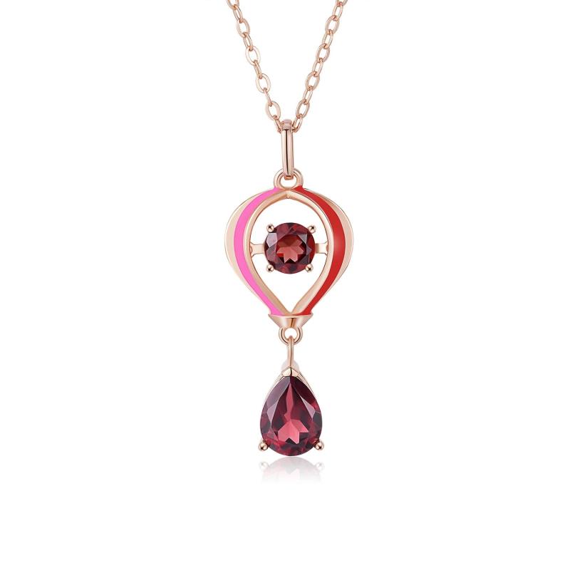 Red Garnet Water Drop Lantern Pendant 925 Sterling Silver Necklace