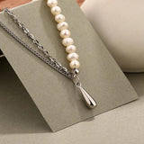 925 Silver Stitching Clavicle Necklace with Freshwater Pearl Vintage Design