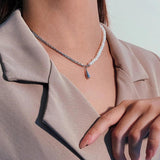 925 Silver Stitching Clavicle Necklace with Freshwater Pearl Vintage Design