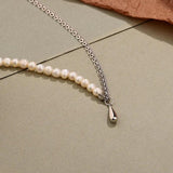 925 Silver Stitching Clavicle Necklace with Freshwater Pearl Vintage Design
