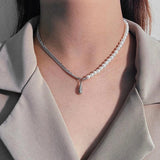 925 Silver Stitching Clavicle Necklace with Freshwater Pearl Vintage Design