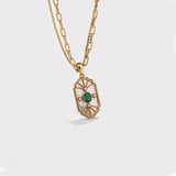 S925 Silver Retro Shell Double Layer Green Zircon Necklace