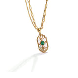 S925 Silver Retro Shell Double Layer Green Zircon Necklace