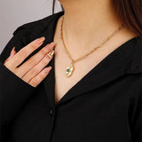 S925 Silver Retro Shell Double Layer Green Zircon Necklace