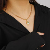 S925 Silver Retro Shell Double Layer Green Zircon Necklace