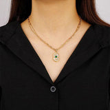 S925 Silver Retro Shell Double Layer Green Zircon Necklace