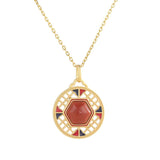 925 Silver Red Agate Hexagonal Diamond Necklace