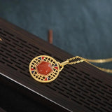 925 Silver Red Agate Hexagonal Diamond Necklace