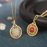 925 Silver Red Agate Hexagonal Diamond Necklace