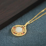 925 Silver Red Agate Hexagonal Diamond Necklace