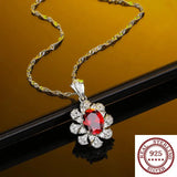 Rose Crystal Pendant Necklace Romantic Clavicle Chain S925 Silver Jewelry