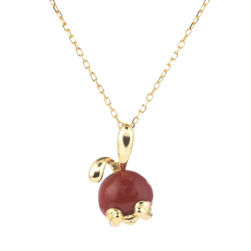 925 Silver Red Agate Rabbit Necklace for Women Wedding