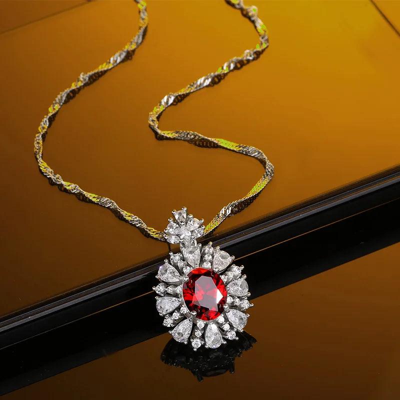 S925 Silver Necklace Ruby Pendant Diamond Collarbone Chain