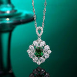 Sterling Silver Square Emerald Diamond Necklace Pendant