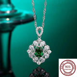Sterling Silver Square Emerald Diamond Necklace Pendant
