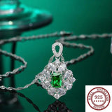 Sterling Silver Square Emerald Diamond Necklace Pendant