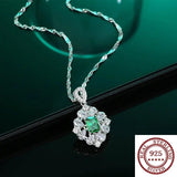 Sterling Silver Square Emerald Diamond Necklace Pendant