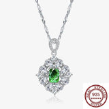 Sterling Silver Square Emerald Diamond Necklace Pendant