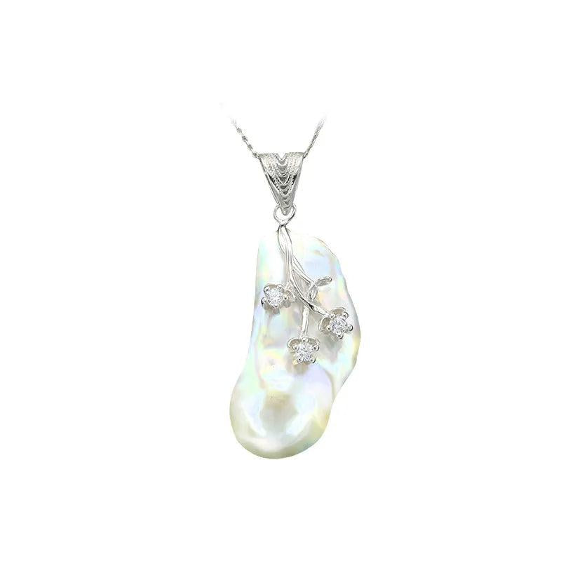 925 Silver Baroque Flower Pearl Pendant Necklace 20-36mm Pearl Jewelry
