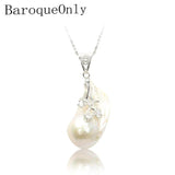 925 Silver Baroque Flower Pearl Pendant Necklace 20-36mm Pearl Jewelry