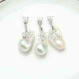 925 Silver Baroque Flower Pearl Pendant Necklace 20-36mm Pearl Jewelry