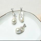 925 Silver Baroque Flower Pearl Pendant Necklace 20-36mm Pearl Jewelry