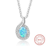 Sterling Silver Zircon Natural Opal Pendant Necklace for Women
