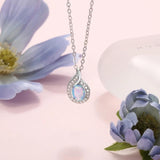 Sterling Silver Zircon Natural Opal Pendant Necklace for Women