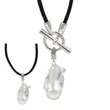 Baroque Pearl Pendant Leather Necklace for Women
