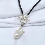 Baroque Pearl Pendant Leather Necklace for Women