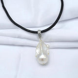 Baroque Pearl Pendant Leather Necklace for Women