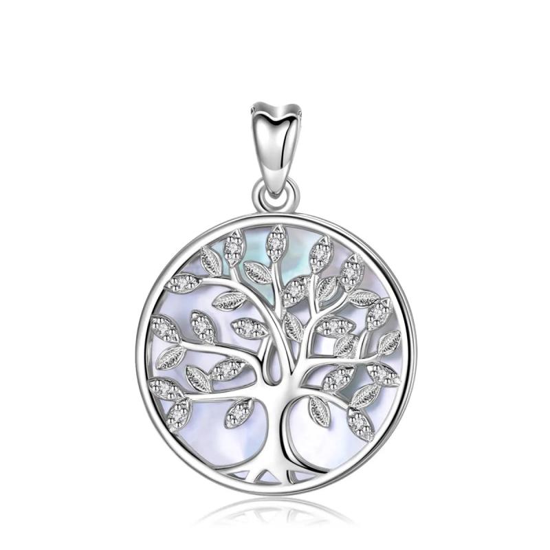 Eudora Silver Tree of Life Necklace Set with Zircon Mother of Pearl Pendant