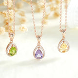 Water Drop Amethyst Peridot Citrine Pendant Necklace