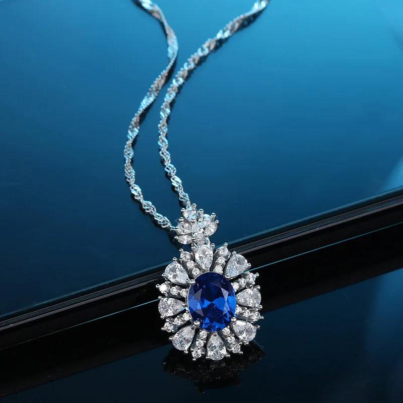 S925 Silver Sapphire Pendant Diamond Collarbone Chain