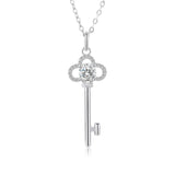 925 Silver Key Pendant Necklace 5mm Moissanite Diamond Clavicle Chain