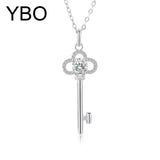 925 Silver Key Pendant Necklace 5mm Moissanite Diamond Clavicle Chain