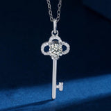925 Silver Key Pendant Necklace 5mm Moissanite Diamond Clavicle Chain