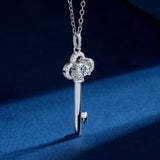 925 Silver Key Pendant Necklace 5mm Moissanite Diamond Clavicle Chain