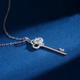 925 Silver Key Pendant Necklace 5mm Moissanite Diamond Clavicle Chain