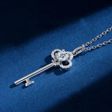 925 Silver Key Pendant Necklace 5mm Moissanite Diamond Clavicle Chain